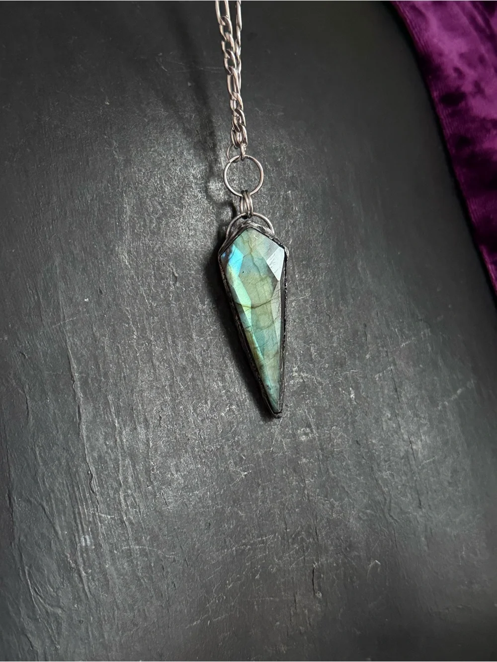 Labradorite crystal necklace pendant layering jewelry witchy boho style gothic